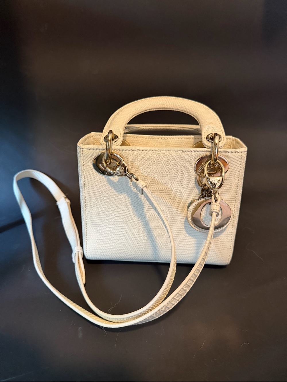 Dior Mini Lady Dior Cream Leather Top-Handle Crossbody
